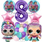 Parti Station LOL Surprise Konsept 8 Yaş Balon Set Unicorn LOL Bebek Mor Rakam Balon Parti Doğum Günü Balon Set