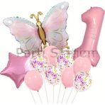 Parti Station Macaron Kelebek 1 Yaş Balon Set Gökkuşağı Macaron Kelebek Konsept Doğum Günü Balon Set