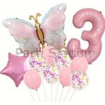 Parti Station Macaron Kelebek 3 Yaş Balon Set Gökkuşağı Macaron Kelebek Konsept Doğum Günü Balon Set