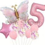 Parti Station Macaron Kelebek 5 Yaş Balon Set Gökkuşağı Macaron Kelebek Konsept Doğum Günü Balon Set