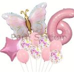 Parti Station Macaron Kelebek 6 Yaş Balon Set Gökkuşağı Macaron Kelebek Konsept Doğum Günü Balon Set