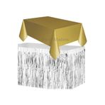 Parti Station Masa Örtüsü Masa Eteği Plastik Altın Gold Renk Masa Örtüsü Gümüş Renk Metalize Sarkıt Masa Eteği Set