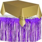 Parti Station Masa Örtüsü Ve Masa Eteği Set Plastik Gold Altın Renk Masa Örtüsü Mor Renk Metalize Masa Eteği Set