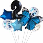 Parti Station Mavi Kelebek 2 Yaş Balon Set Yıldız Balon Folyo Set Kelebek Konsept Doğum Günü Set Yaş Balon Set