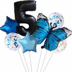 Parti Station Mavi Kelebek 5 Yaş Balon Set Yıldız Balon Folyo Set Kelebek Konsept Doğum Günü Set Yaş Balon Set