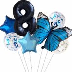 Parti Station Mavi Kelebek 8 Yaş Balon Set Yıldız Balon Folyo Set Kelebek Konsept Doğum Günü Set Yaş Balon Set