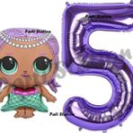Parti Station Mermaid Bebek 5 Yaş Balon Ve Mor Rakam Balon Doğum Günü Parti Set