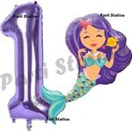 Parti Station Mermaid Deniz Kızı 1 Yaş Balon ve Mor Rakam Balon Doğum Günü Parti Balon Set
