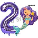 Parti Station Mermaid Deniz Kızı 2 Yaş Balon Ve Mor Rakam Balon Doğum Günü Parti Balon Set