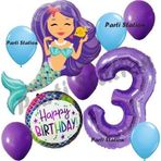 Parti Station Mermaid Deniz Kızı 3 Yaş Balon Set Deniz Kızı Konsept Balon Ve Mor Renk Rakam Balon