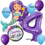 Parti Station Mermaid Deniz Kızı 4 Yaş Balon Set Deniz Kızı Konsept Balon Ve Mor Renk Rakam Balon