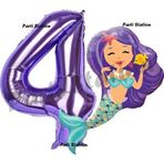 Parti Station Mermaid Deniz Kızı 4 Yaş Balon Ve Mor Rakam Balon Doğum Günü Parti Balon Set