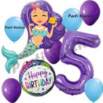 Parti Station Mermaid Deniz Kızı 5 Yaş Balon Set Deniz Kızı Konsept Balon Ve Mor Renk Rakam Balon