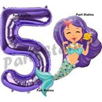 Parti Station Mermaid Deniz Kızı 5 Yaş Balon Ve Mor Rakam Balon Doğum Günü Parti Balon Set