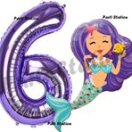 Parti Station Mermaid Deniz Kızı 6 Yaş Balon Ve Mor Rakam Balon Doğum Günü Parti Balon Set