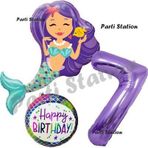 Parti Station Mermaid Deniz Kızı 7 Yaş Balon Set Deniz Kızı Konsept Balon Ve Mor Renk Rakam Balon