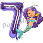 Parti Station Mermaid Deniz Kızı 7 Yaş Balon Ve Mor Rakam Balon Doğum Günü Parti Balon Set
