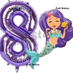 Parti Station Mermaid Deniz Kızı 8 Yaş Balon Ve Mor Rakam Balon Doğum Günü Parti Balon Set