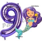 Parti Station Mermaid Deniz Kızı 9 Yaş Balon Ve Mor Rakam Balon Doğum Günü Parti Balon Set