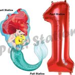 Parti Station Mermaid Deniz Kızı Ariel 1 Yaş Balon Ve Kırmızı Rakam Balon Doğum Günü Parti Balon Set