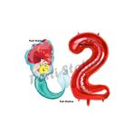 Parti Station Mermaid Deniz Kızı Ariel 2 Yaş Balon ve Kırmızı Rakam Balon Doğum Günü Parti Balon Set