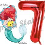 Parti Station Mermaid Deniz Kızı Ariel 7 Yaş Balon Ve Kırmızı Rakam Balon Doğum Günü Parti Balon Set