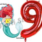 Parti Station Mermaid Deniz Kızı Ariel 9 Yaş Balon Ve Kırmızı Rakam Balon Doğum Günü Parti Balon Set