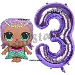 Parti Station Mermaid Lol Bebek 3 Yaş Balon Ve Mor Rakam Balon Doğum Günü Parti Set