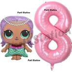 Parti Station Mermaid Lol Bebek 8 Yaş Balon Ve Pembe Rakam Balon Doğum Günü Parti Set