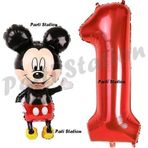 Parti Station Mickey Mouse Balon 1 Yaş Doğum Günü Set Mickey Mouse Konsept Balon Ve Kırmızı Rakam Balon