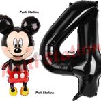Parti Station Mickey Mouse Balon 4 Yaş Doğum Günü Set Mickey Mouse Konsept Balon Ve Siyah Rakam Balon