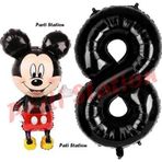 Parti Station Mickey Mouse Balon 8 Yaş Doğum Günü Set Mickey Mouse Konsept Balon Ve Siyah Rakam Balon