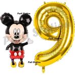 Parti Station Mickey Mouse Balon 9 Yaş Doğum Günü Set Mickey Mouse Konsept Balon Ve Gold Rakam Balon