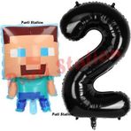 Parti Station Minecraft Balon 2 Yaş Doğum Günü Set Minecraft Konsept Balon Ve Siyah Rakam Balon