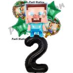 Parti Station Minecraft Balon 2 Yaş Doğum Günü Set Minecraft Konsept Yıldız Balon Ve Siyah Rakam Balon