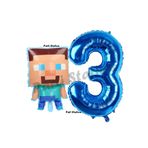 Parti Station Minecraft Balon 3 Yaş Doğum Günü Set Minecraft Konsept Balon ve Lacivert Rakam Balon