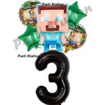 Parti Station Minecraft Balon 3 Yaş Doğum Günü Set Minecraft Konsept Yıldız Balon Ve Siyah Rakam Balon
