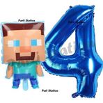 Parti Station Minecraft Balon 4 Yaş Doğum Günü Set Minecraft Konsept Balon Ve Lacivert Rakam Balon