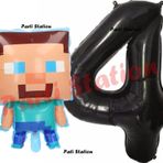 Parti Station Minecraft Balon 4 Yaş Doğum Günü Set Minecraft Konsept Balon Ve Siyah Rakam Balon