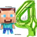Parti Station Minecraft Balon 4 Yaş Doğum Günü Set Minecraft Konsept Balon Ve Yeşil Rakam Balon
