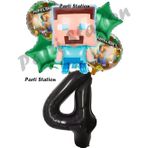 Parti Station Minecraft Balon 4 Yaş Doğum Günü Set Minecraft Konsept Yıldız Balon Ve Siyah Rakam Balon