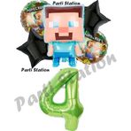 Parti Station Minecraft Balon 4 Yaş Doğum Günü Set Minecraft Konsept Yıldız Balon Ve Yeşil Rakam Balon