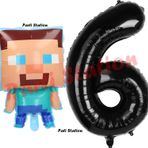 Parti Station Minecraft Balon 6 Yaş Doğum Günü Set Minecraft Konsept Balon Ve Siyah Rakam Balon