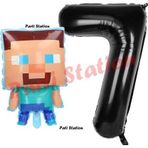 Parti Station Minecraft Balon 7 Yaş Doğum Günü Set Minecraft Konsept Balon Ve Siyah Rakam Balon