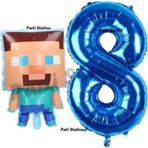Parti Station Minecraft Balon 8 Yaş Doğum Günü Set Minecraft Konsept Balon Ve Lacivert Rakam Balon