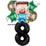 Parti Station Minecraft Balon 8 Yaş Doğum Günü Set Minecraft Konsept Yıldız Balon Ve Siyah Rakam Balon