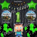 Parti Station Minecraft Balon Set 1 Yaş Minecraft Oyun Siyah Konsept Doğum Günü Parti Balon Set