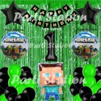 Parti Station Minecraft Balon Set 1 Yaş Minecraft Oyun Yeşil Konsept Doğum Günü Parti Balon Set
