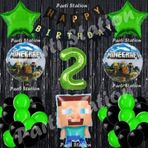 Parti Station Minecraft Balon Set 2 Yaş Minecraft Oyun Siyah Konsept Doğum Günü Parti Balon Set