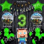Parti Station Minecraft Balon Set 3 Yaş Minecraft Oyun Siyah Konsept Doğum Günü Parti Balon Set